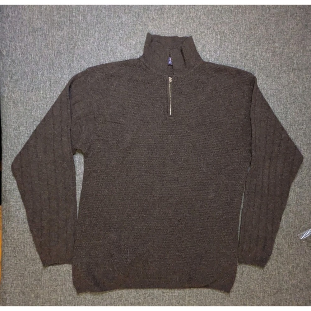John Ashford 100% Pure Lambs Wool Sweater Mens XL Brown 1/4 Zip Long sleeve